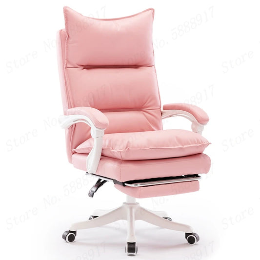 New comfortable pink chair soft office PU Leather chairs with footrest Reclining computer cotton chair Rotatable gaming chair