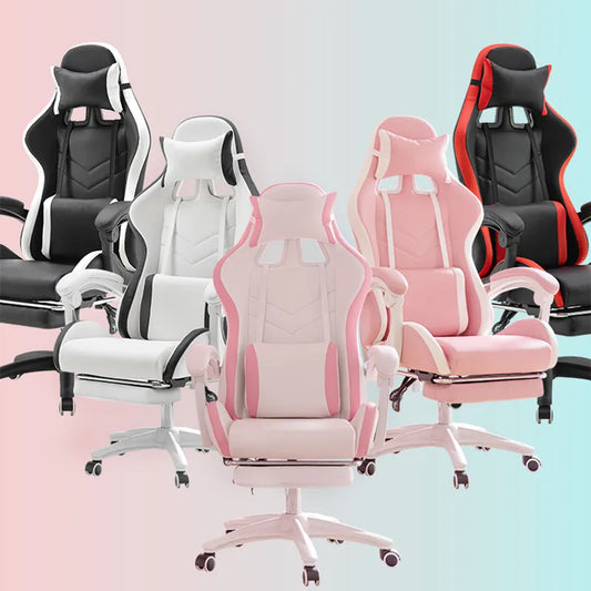 WCG Cute Pink Gaming Chair with Leg Rest Girl Home Office Computer Chair Ergonomic Internet Café Gaming Chair Lift Spin 2023