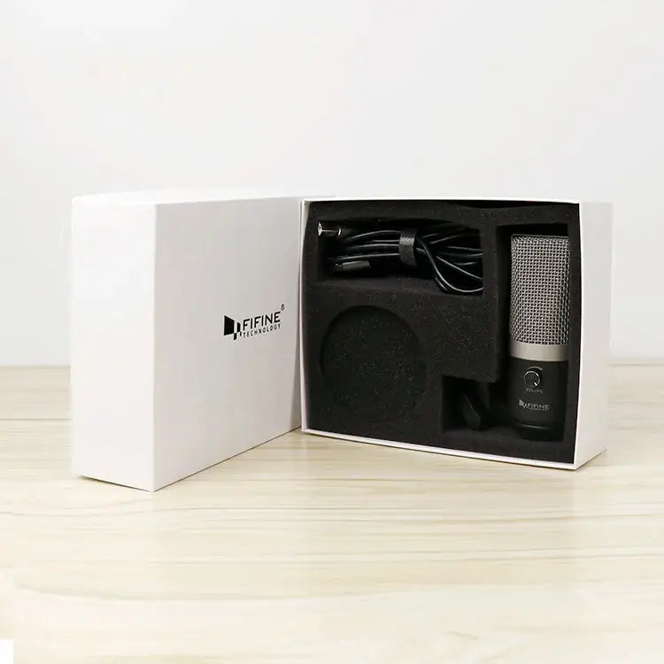 a white box with a microphone inside of it