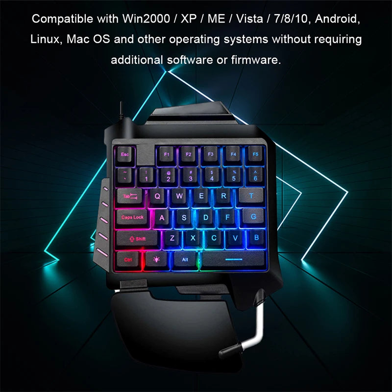 1pc One-Handed Gaming Keyboard RGB Backlit Portable Mini Gaming Keypad Game Controller for PC PS4 Xbox Gamer