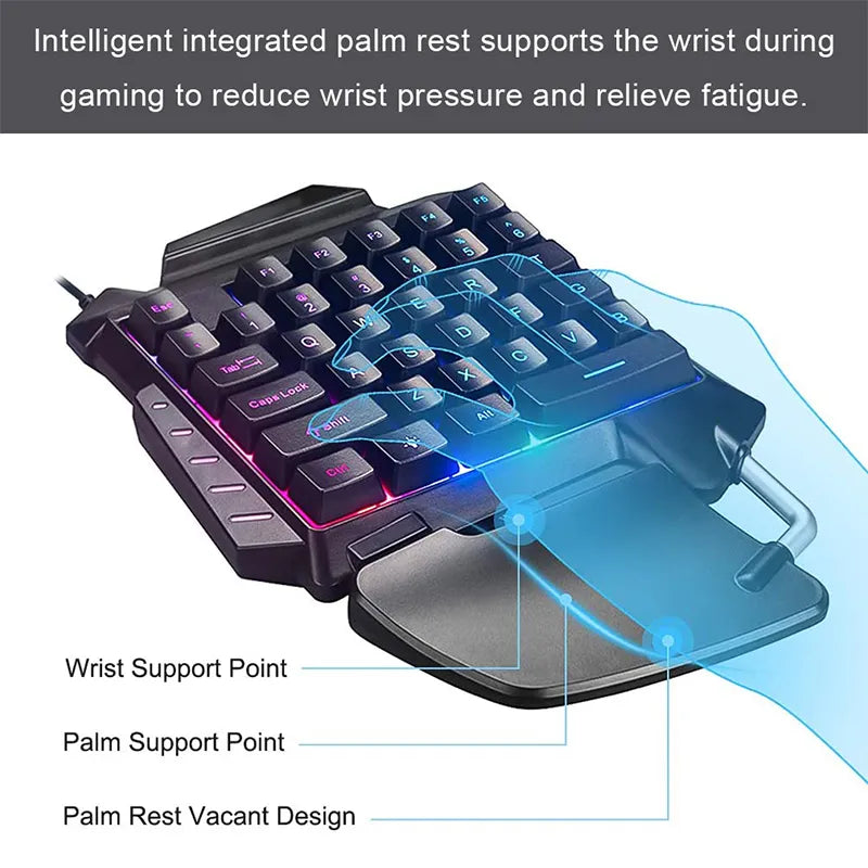 1pc One-Handed Gaming Keyboard RGB Backlit Portable Mini Gaming Keypad Game Controller for PC PS4 Xbox Gamer