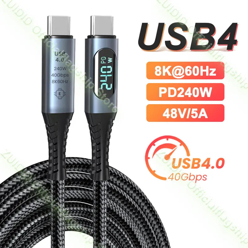 USB4 Type-C Cable 40Gbps – 240W Fast Charging & Data Transfer