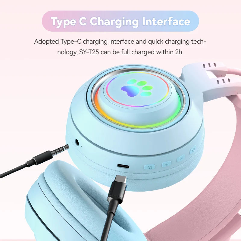 Cute Antlers/Cat Ear Wireless Bluetooth Headphone Gamer Earphone Gaming Headset With RGB Light For Child Kid Cute Girl Gifts