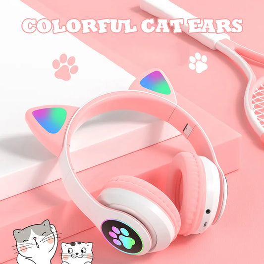 2023Best Gaming BT headset Girls Led Foldable Casque Kids Cat Ears Headphones Wireless Oem Odm  Children Kawaii Headset