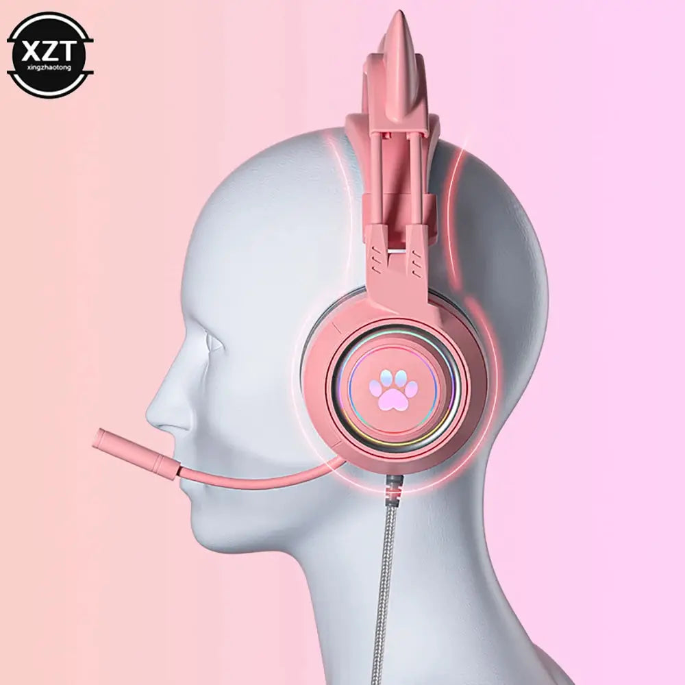 Cat Ear Gaming Headphones For PC Computer Gaming Headsets With Microphone Noise Cancell Wired USB 3.5mm Plug For PS4/Xbox One